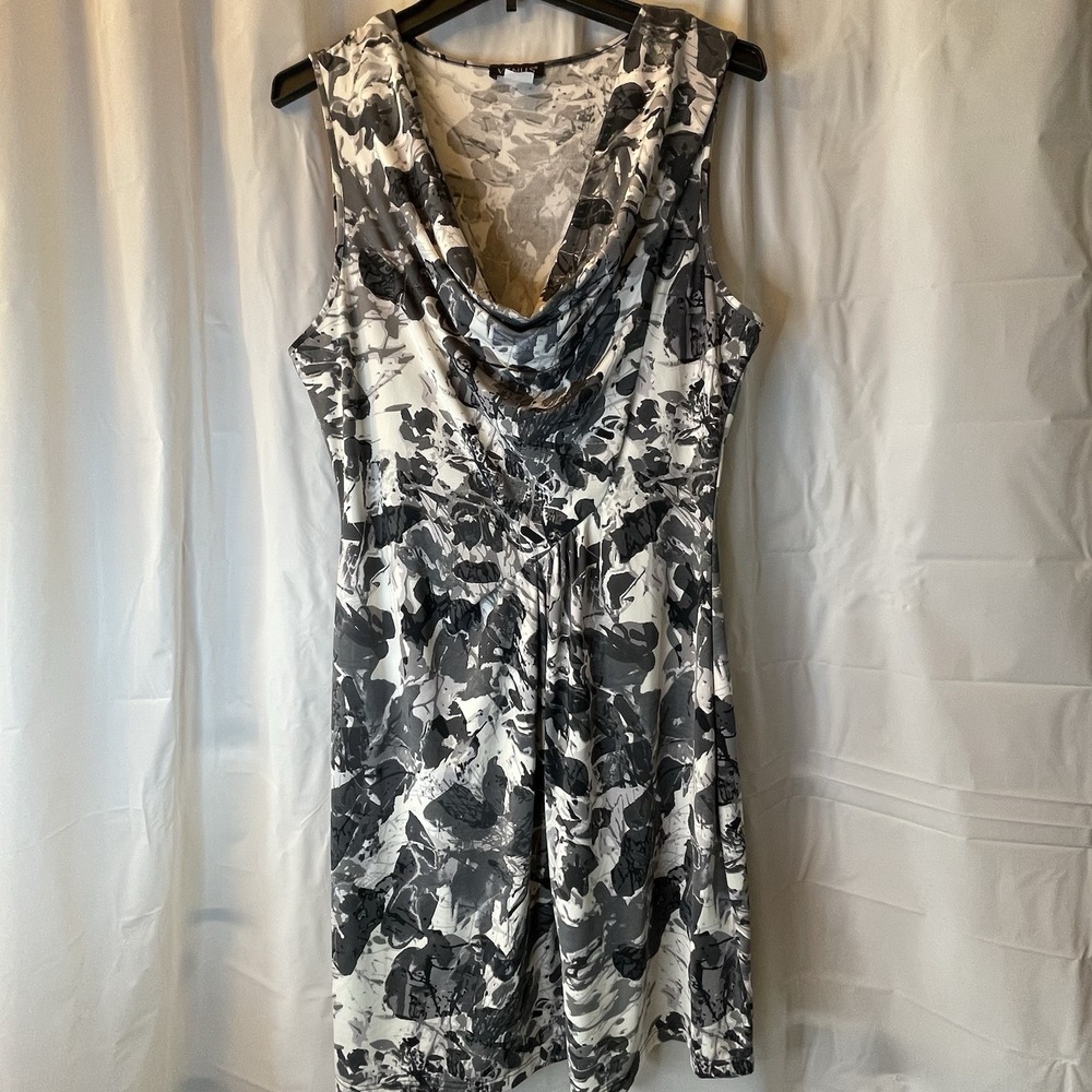 Venus Women Sz L Cowl Neck Abstract Midi Sleeveless Dress Business Casual Chic